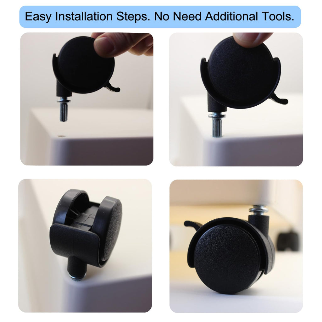 Pndbnq Swivel Caster Wheels 4 Pack 1.5 Inch Locking Casters with 6.25mm Diameter Straight-line Stem, Wheel Replacement for Plastic Furniture Drawer Carts, Boxes, Cabinets, Shelves with Reserved Holes