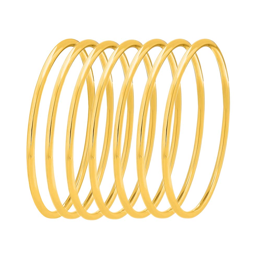 Edforce Stainless Steel Glossy Thin Round Bangle Bracelet Set for Women, Set of 7 (Gold, 7.8)