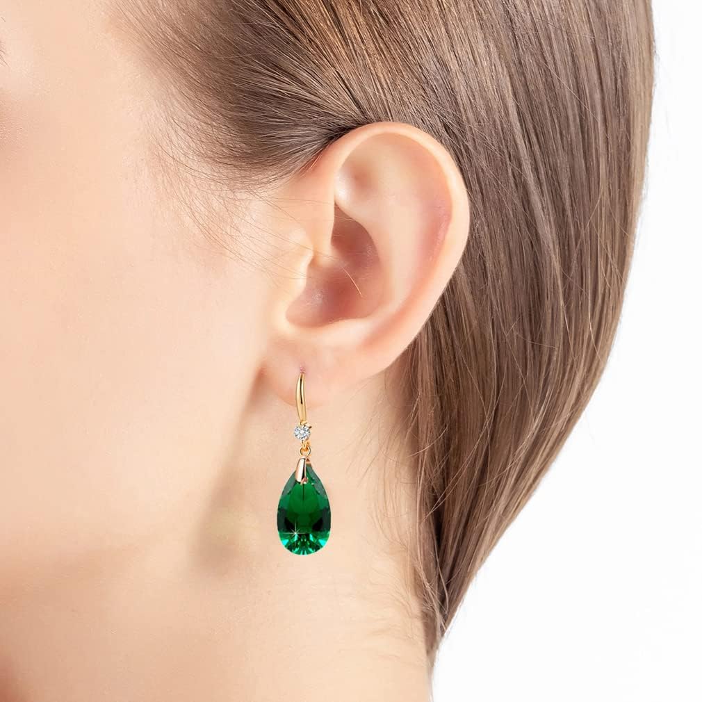 EVEVIC Austrian Crystal Teardrop Drop Earrings for Women, French Hook