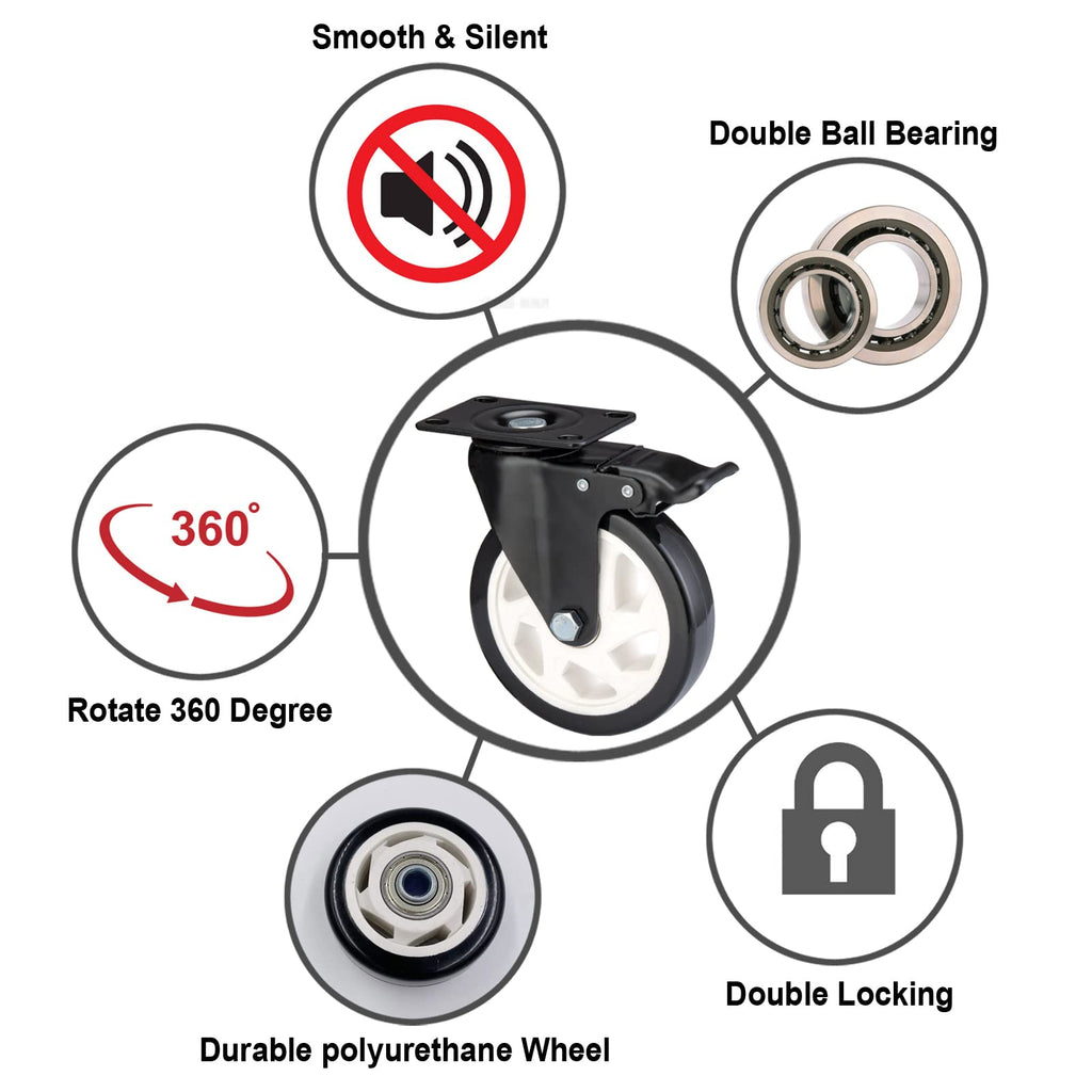 BOSGEOT Caster Wheels-5 Inch Swivel Casters Set of 4 Heavy Duty with Brake