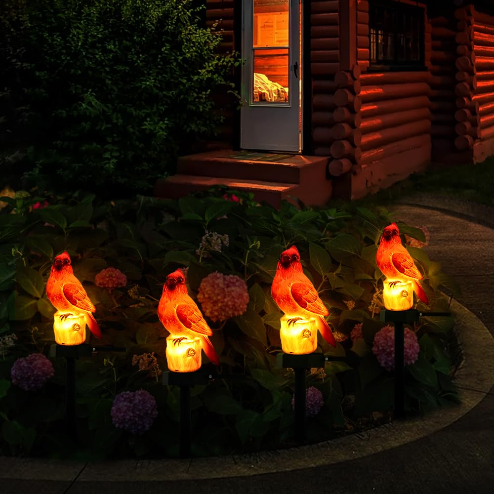 Cardinal Garden Decor Red Bird Figurine Memorial Solar Light Outdoor Stake