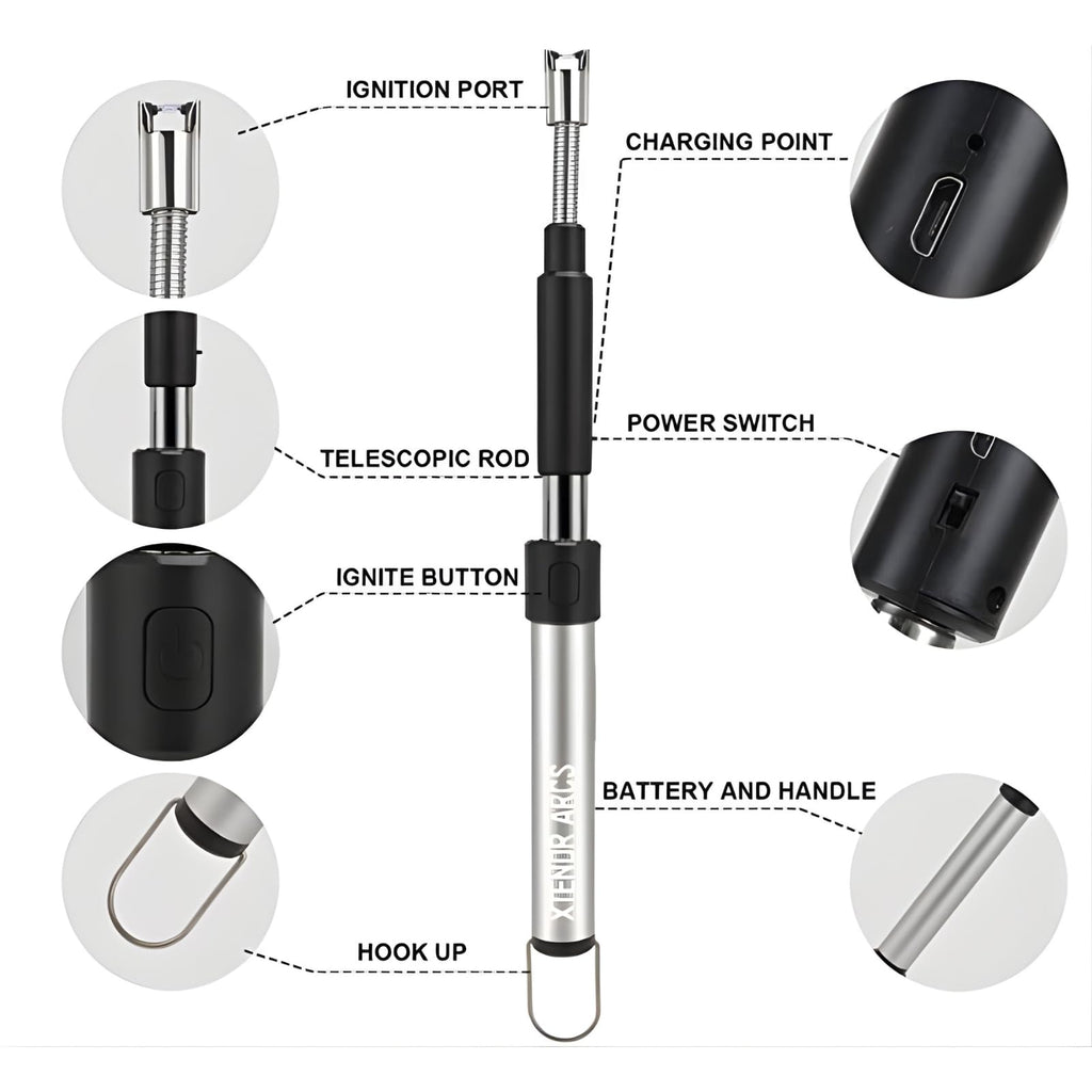 XTENDR ARCS V2 Extendable 2.5 Feet. Arc Extra Long Lighter, Flameless Fireplace Stove Electric Candle Lighter, Long Neck for Pilot Light, Grilling, Firepit, Kitchen, BBQ (Black)
