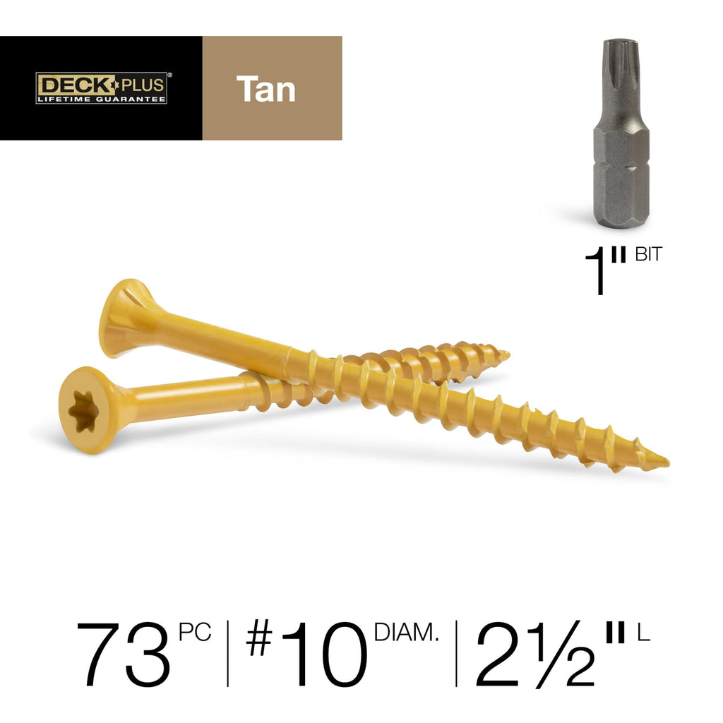 Deck Plus Deck Screws, #10 x 2-1/2in, 625 Pack, Tan