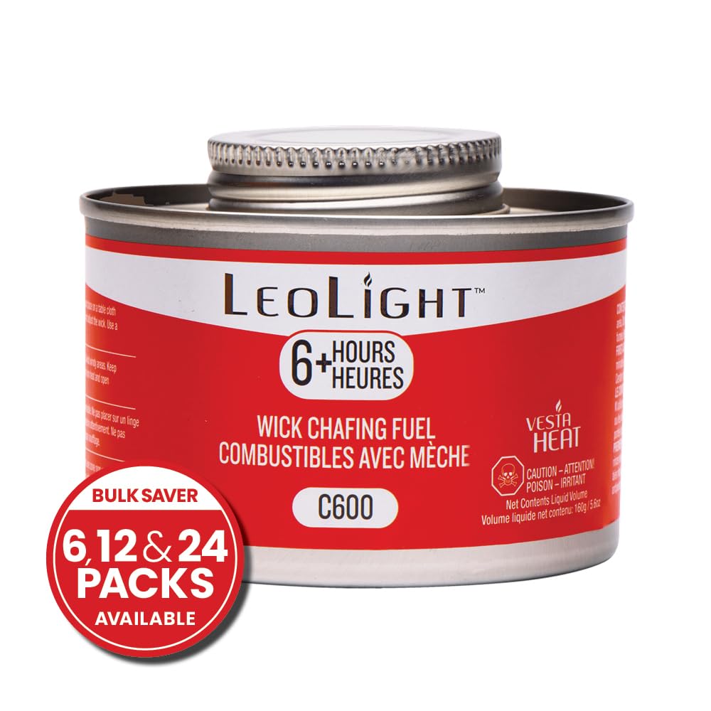 6 Pack Chafing Fuel 6 Hour Burn – Odorless, Smokeless & Spill-Proof Wick, 7oz Food Warmer Fuel for Chafing Dish Buffet Set & Catering Use, LeoLight