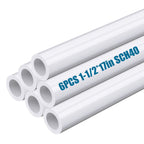 6 Pcs 1-1/2 Inch PVC Pipe 17" Long White Sch40 Industrial PVC Pipes, Greenhouse, Garden, Workshop, Farm, Furniture Grade for Home
