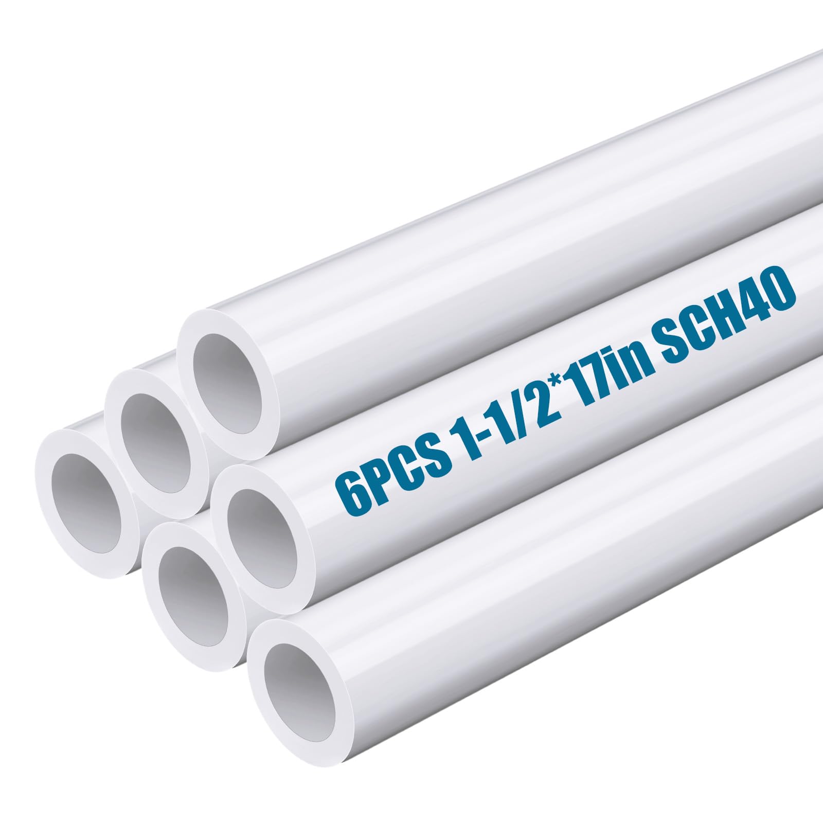 6 Pcs 1-1/2 Inch PVC Pipe 17" Long White Sch40 Industrial PVC Pipes, Greenhouse, Garden, Workshop, Farm, Furniture Grade for Home