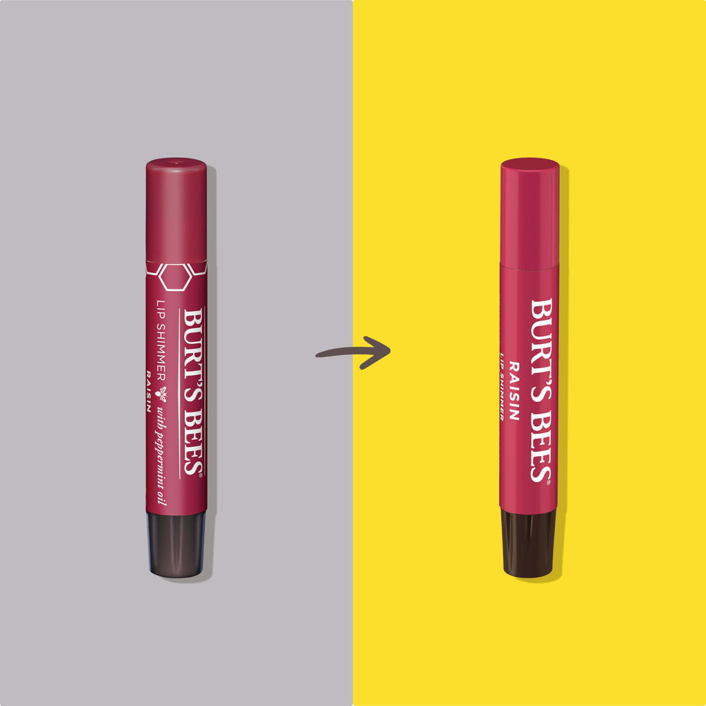 Burt's Bees Lip Shimmer, Raisin, Tinted Lip Balm Stick, Moisturizing for All Day Hydration with Natural Glowy Pigmented Finish & Buildable Color, 1 Count, 0.09 Oz