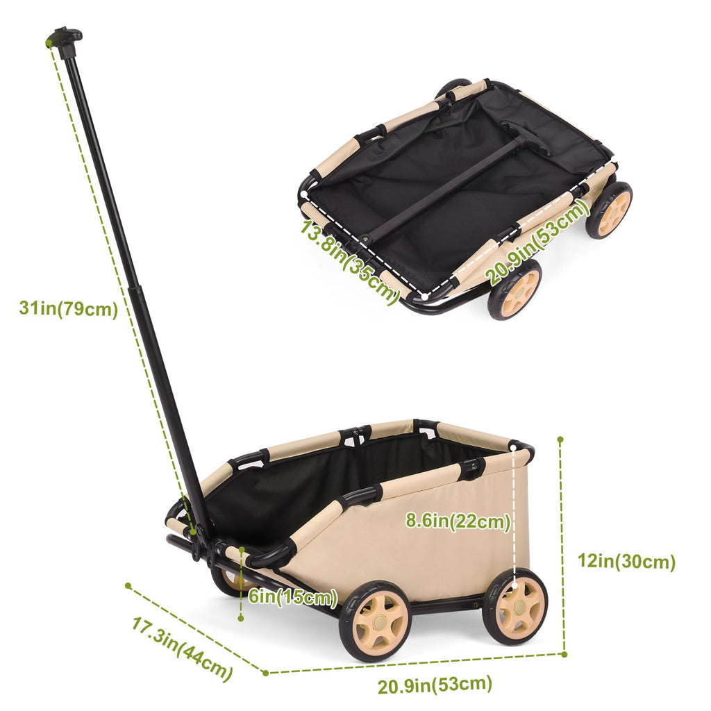 AESRAOU Mini Dog Strollers for Mini Pets, Foldable Multifunctional Shopping Carts with Extendable Pull Handle, Doggie Wagon Built-in Cushion and Safety Rope with Storage Bag (Khaki)