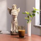 Garden Angels Outdoor Statue, Solar Angel with Crackled Glass Globe