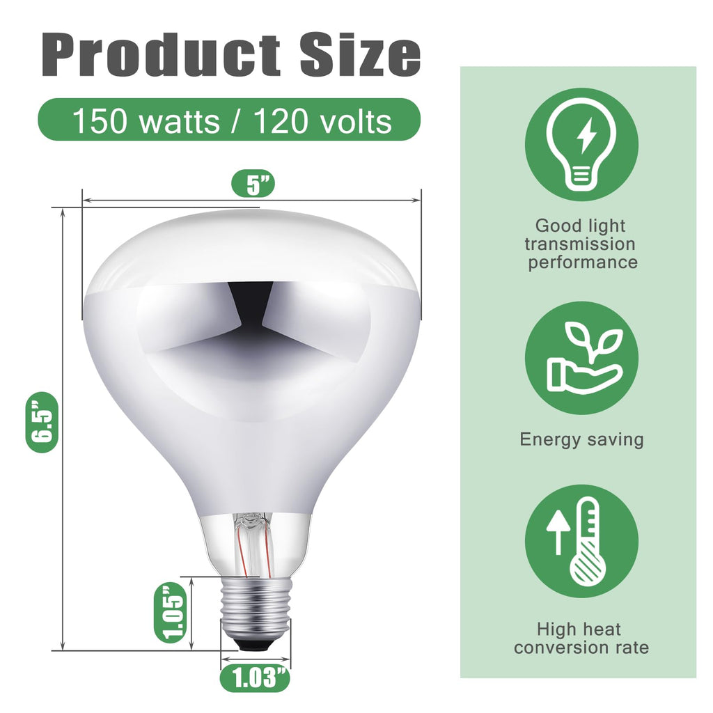 VIHOSE 4 Pack 150 Watt Heat Lamp 120v R40 Heat Lamp Bulbs Glass Incandescent Light Bulbs Incandescent Heating Lightbulbs for Reptiles Chicks Food Puppies Bathroom, Use E26 Base (Silver)