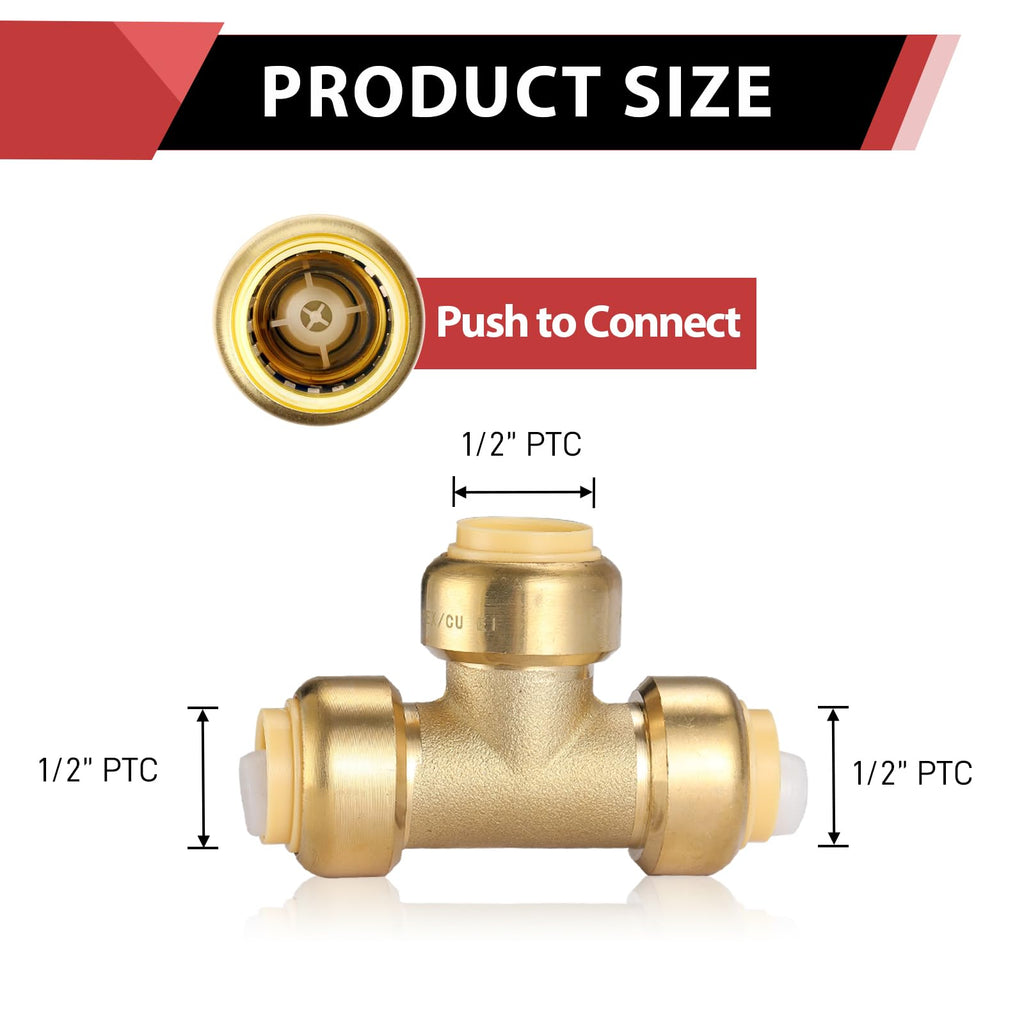 5 PCS EFIELD 1/2 Inch Tee Push-Fit Fitting to Connect Pex, Copper, CPVC Pipe with a Disconnect Tool Clip,(PF118-5PCS)