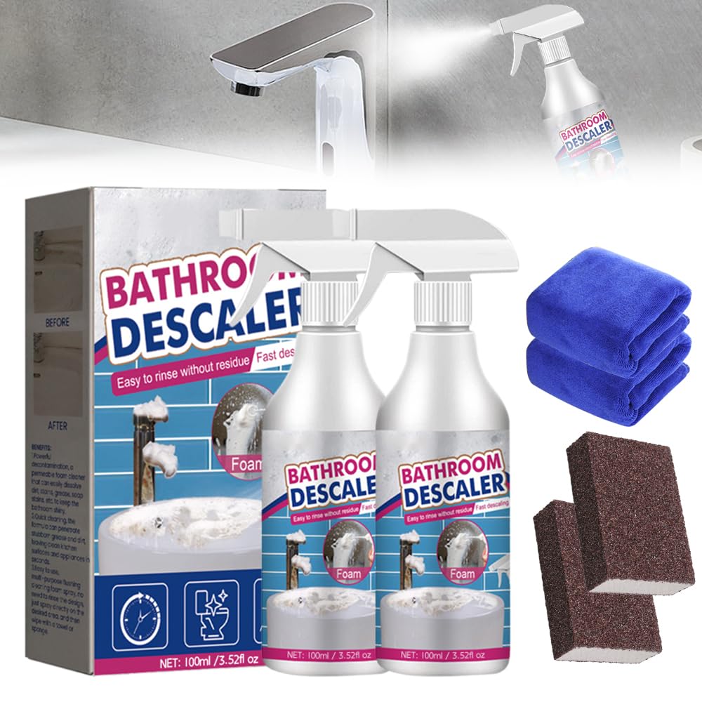 Bathroom Descaler Foam Cleaner, 2026 New Foam Spray Cleaner, Multipurpose Stubborn Stains Remover for Kitchen Bathroom, Hard Water Stain Remover for Home Use (2 Pcs)