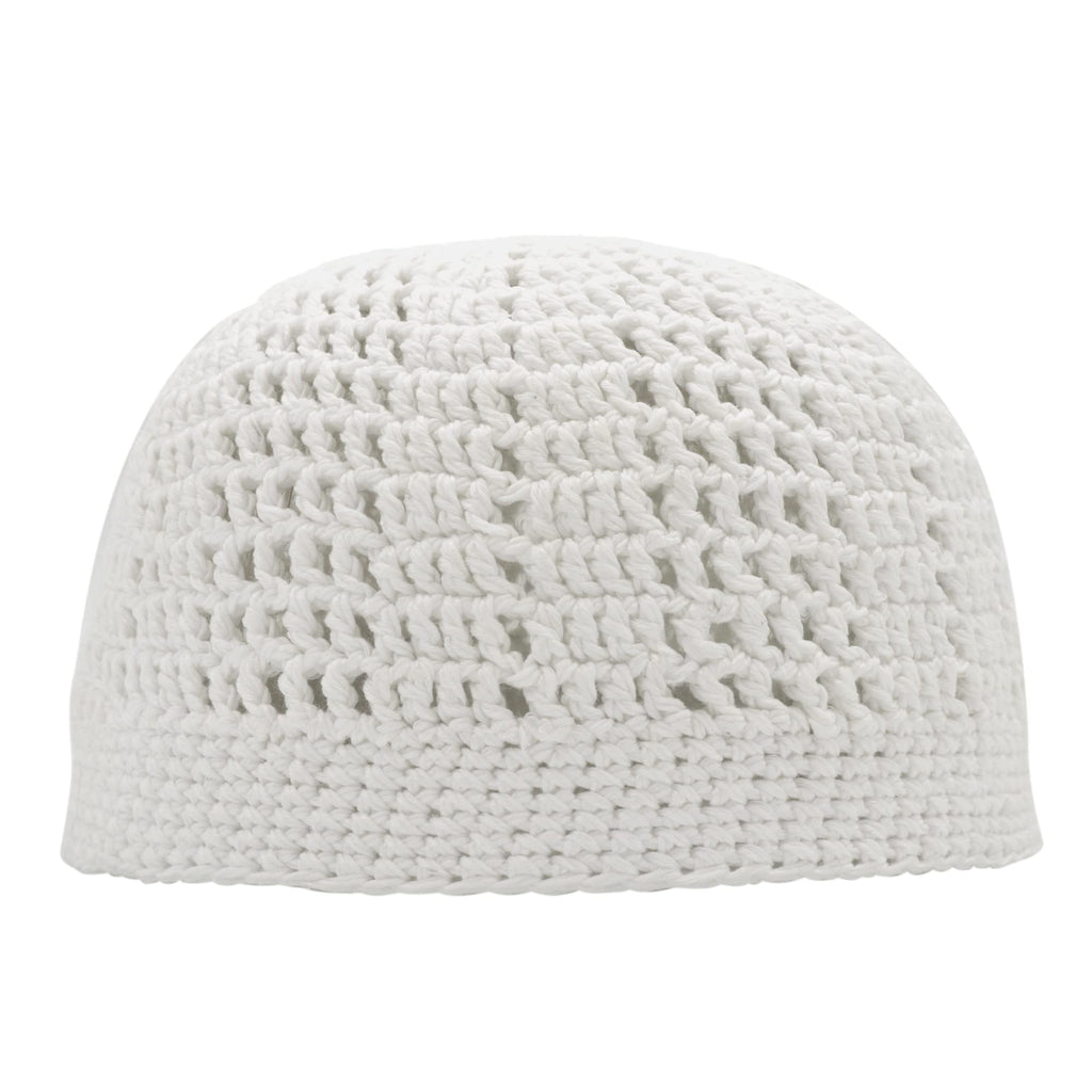 TheKufi White Kufi Hat Tight & Loose Weave Mix Crocheted Comfortable Cotton Muslim Kufi Topi Skull Prayer Cap (XS)