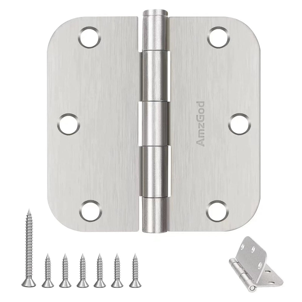 AmzGod Door Hinges Brushed Nickel - 42 Pack Nickel Door Hinges 3.5 Inch Rounded Interior Satin Nickel Door Hinge with 5/8" Radius - Flat Iron Residential Standard 3 1/2 Inches Silver Door Hardware