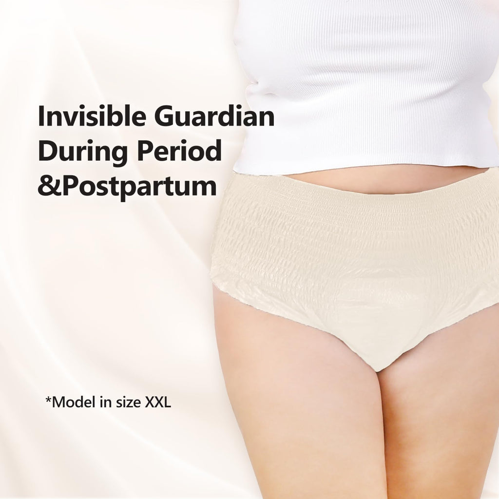 MOLLIS Disposable Period Underwear for Women, Postpartum Panties, Maternity Knickers Heavy Flow Leak Proof, Unscented, Beige, XXLarge, 16 Count