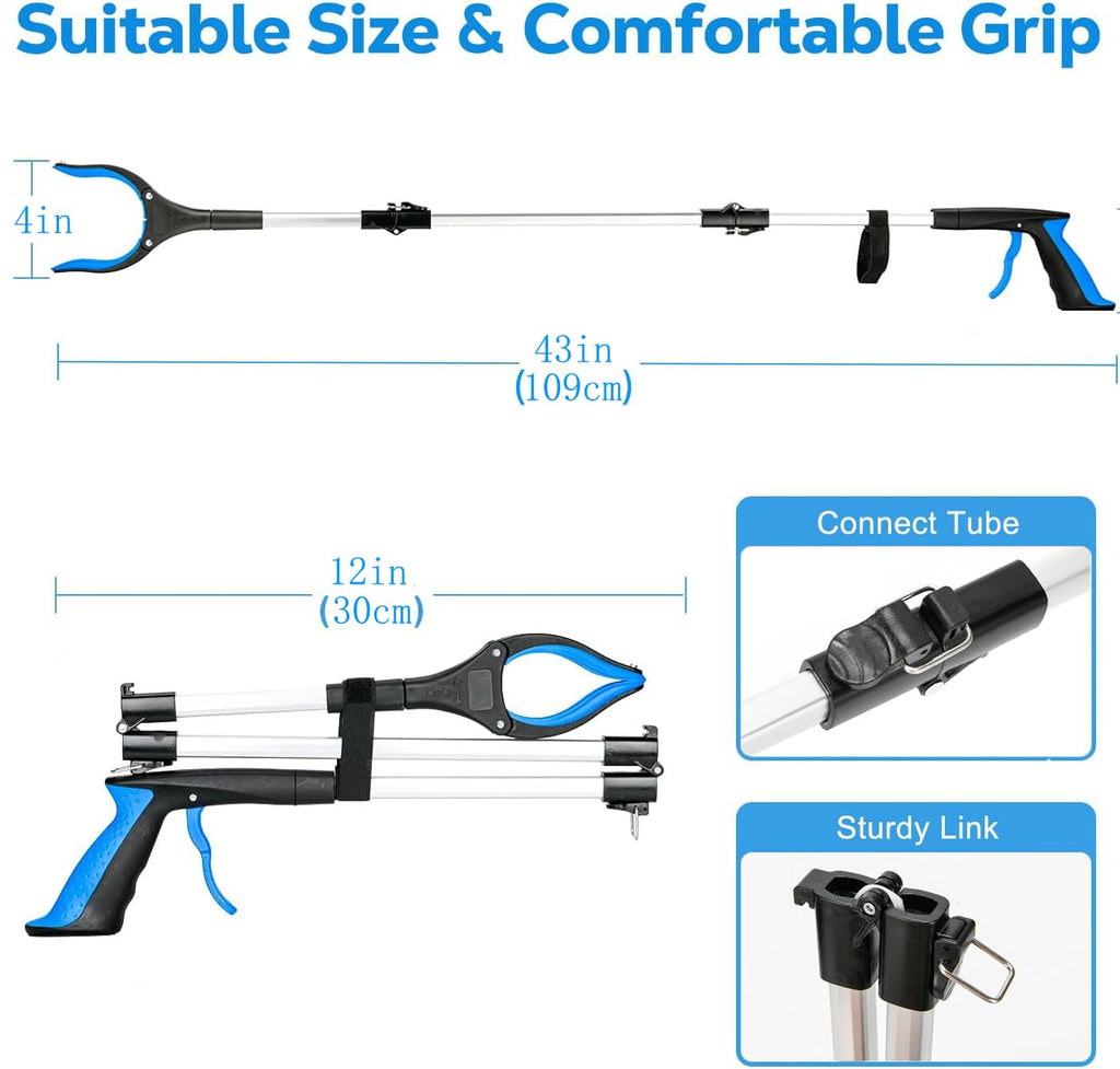 Grabber Reacher Tool - 43” Extra Long Foldable Gripper and Reaching Tool - Heavy Duty Pick Up Stick Grabbers for Seniors, Trash, Surgery Recovery Must Haves Gifts (Blue-43in)