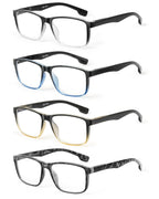JOLISU 4 Pack Reading Glasses Men Blue Light Blocking with Spring Hinge, Anti Eyestrain/UV Large Wide Square Computer Readers (1.00)