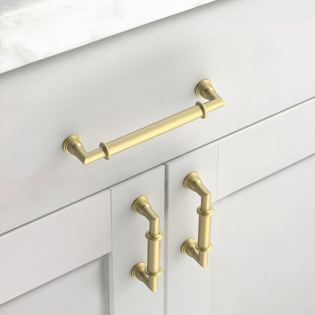 Asidrama 30 Pack 5 Inch(128mm) Brushed Gold Kitchen Cabinet Handles, Cabinet Pulls Gold Kitchen Cabinet Hardware for Cupboard Drawer 2281
