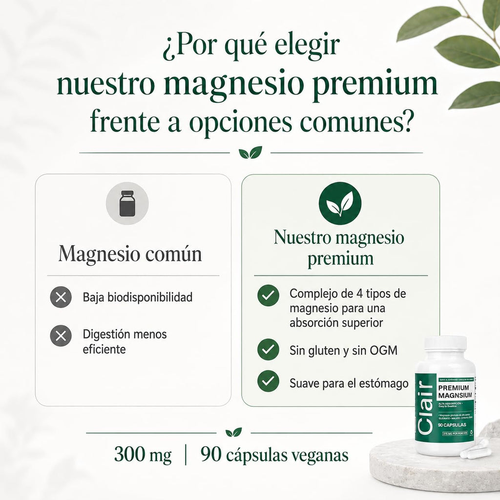 Clair Magnesio Premium, with B6 D3 Zinc – 4-in-1 Blend, Gentle on Stomach, Full Body Unwind – Muscle Relaxation + Digestive Comfort + Sleep Aid. (Glycinate, Malate, Citrate, Oxide) 90 Capsules