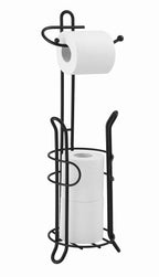 SunnyPoint Freestanding Toilet Paper Holder with Storage – Holds 3 Spare Rolls, Heavy-Duty Steel, Black Finish, Easy Assembly, Space-Saving Bathroom Organizer