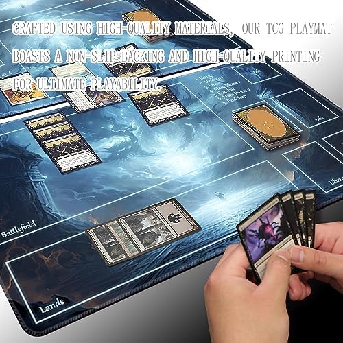 MTG Playmat Size 24x14in Free Storage Bags Non-Slip Backing Printing, Ideal for Card Game Enthusiasts TCG Playmat (with Zone,Battle)