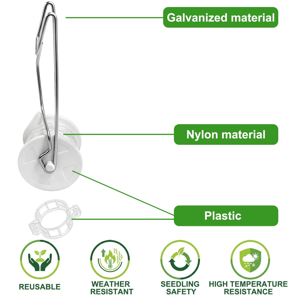 Yarlung 24 Pack Tomato Roller Hooks with 49.2 Feet String and 240 Pcs Clips for Tomato Support Trellis, Grape, Climbing Plants, Greenhouse, Flower Vine, Garden Twine Crop