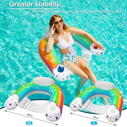 Jasonwell Inflatable Pool Float Chair - Pool Floaties Chair Floats Loungers for Swimming Pools Floating Lounger with Cup Holders Toy Party Floaties for Adults XL