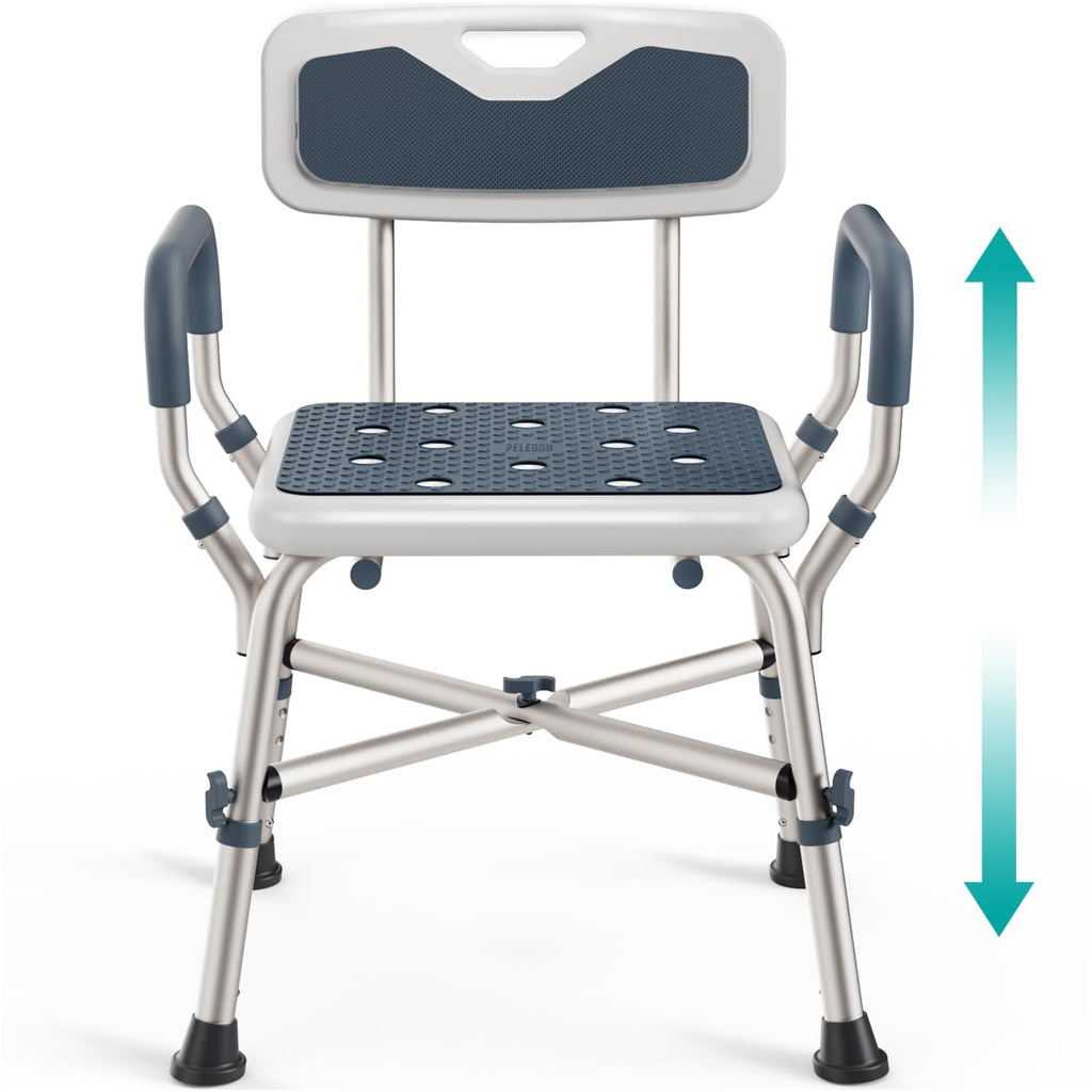 PELEGON Shower Chair for Elderly and Disabled (450lb) with Padded Armrests and Back, Adjustable Height Shower Seat, Heavy Duty Shower Chairs for Inside Shower, Handicap - Blue
