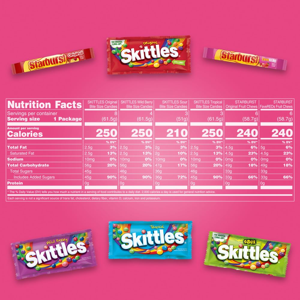 SKITTLES & STARBURST Chewy Candy Variety Pack, Bulk Box, 62.79 oz, 30 Pack