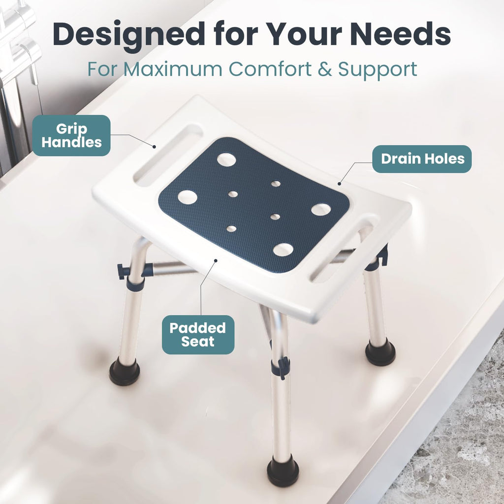 PELEGON Shower Chair for Inside Shower (350 lb) - Adjustable Height, Padded Seat, Shower Chair for Elderly and Disabled - Shower Chair for Adults, Tub Chairs for Bathtubs - Dark Blue