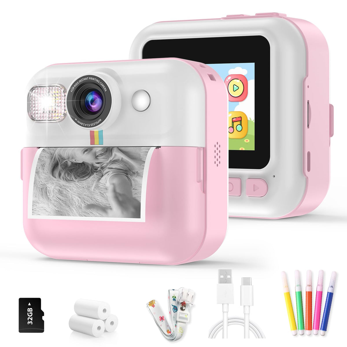 Instant Print Camera for Kids, Toddler Camera Birthday Gifts for Girls 3-10