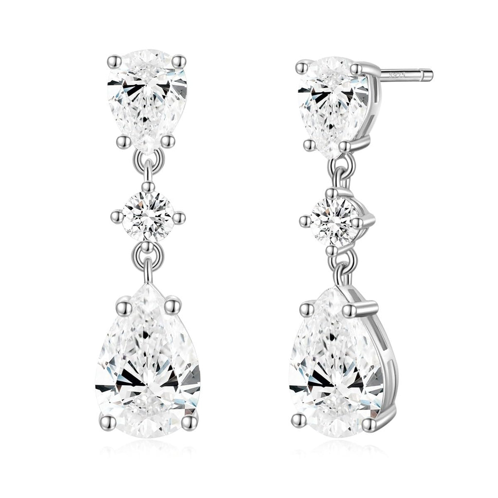 EAMTI Wedding Earrings for Brides Dangle Cubic Zirconia Pear Cut 925 Sterling Silver Post Engagement Earrings for Women