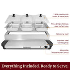 Elite Gourmet EWM-6171 Triple 3 x 2.5 Qt. Trays, Buffet Server, Food Warmer Temperature Control, Clear Slotted Lids, Perfect for Parties, Entertaining & Holidays, 7.5 Qt Total, Stainless Steel