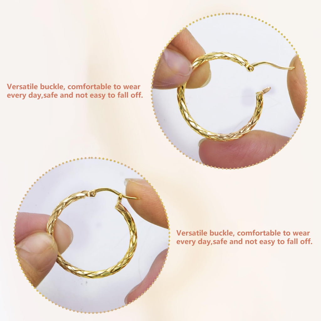14K Gold Earrings for Women Weave Design 14K Gold Hoop Earrings for Women