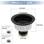 ZM Kitchen Sink Stainless Steel Deep Locking Basket Strainer with Drain Assembly,Black, 3-1/2 Inch Sink Drain Stopper Plug