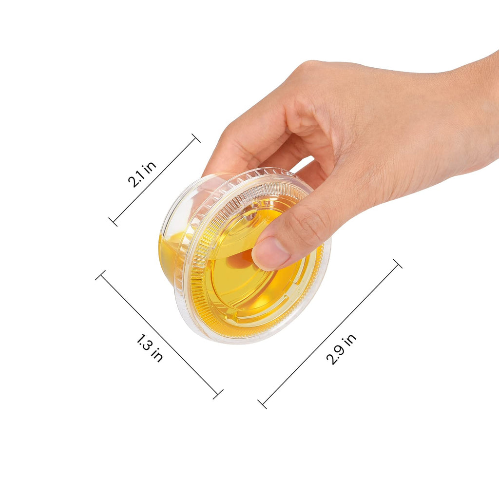 EDI Clear Disposable Plastic Portion Cups with Leakproof Lids | Jello Shot & Condiment Cups | 3.25 OZ, 100 Sets | BPA Free & Recyclable