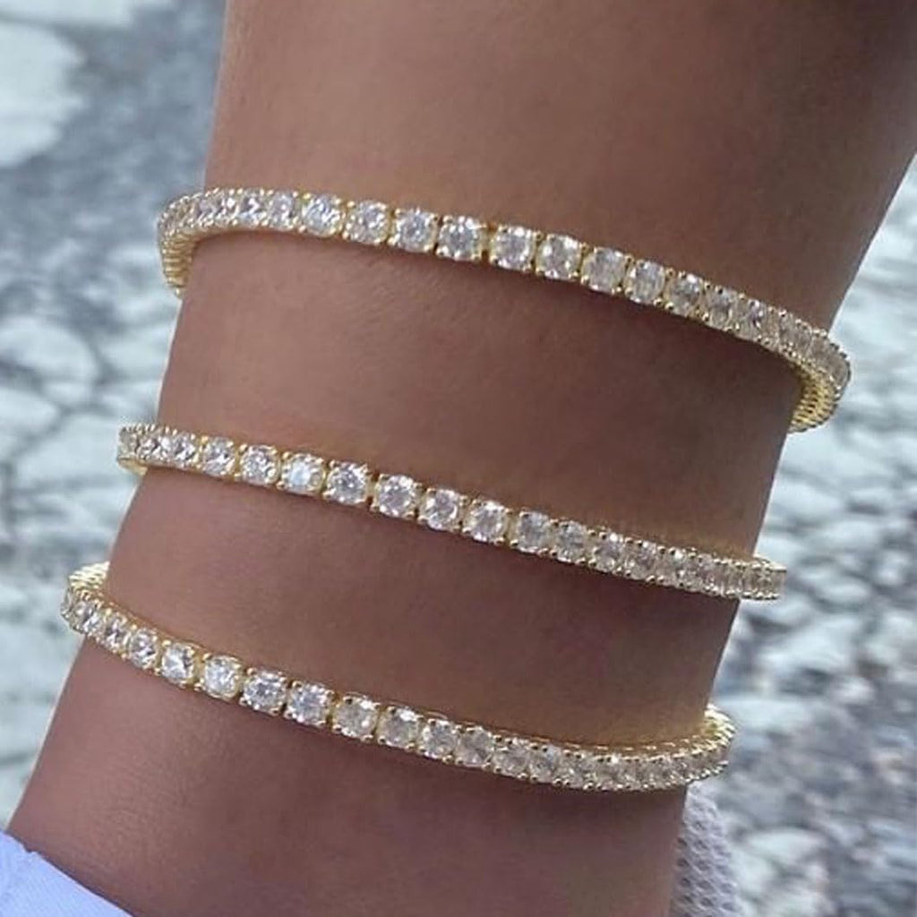 TOPGRILLZ Tennis Ankle Bracelet Anklet for Women, 3mm White Golden, 9 Inch