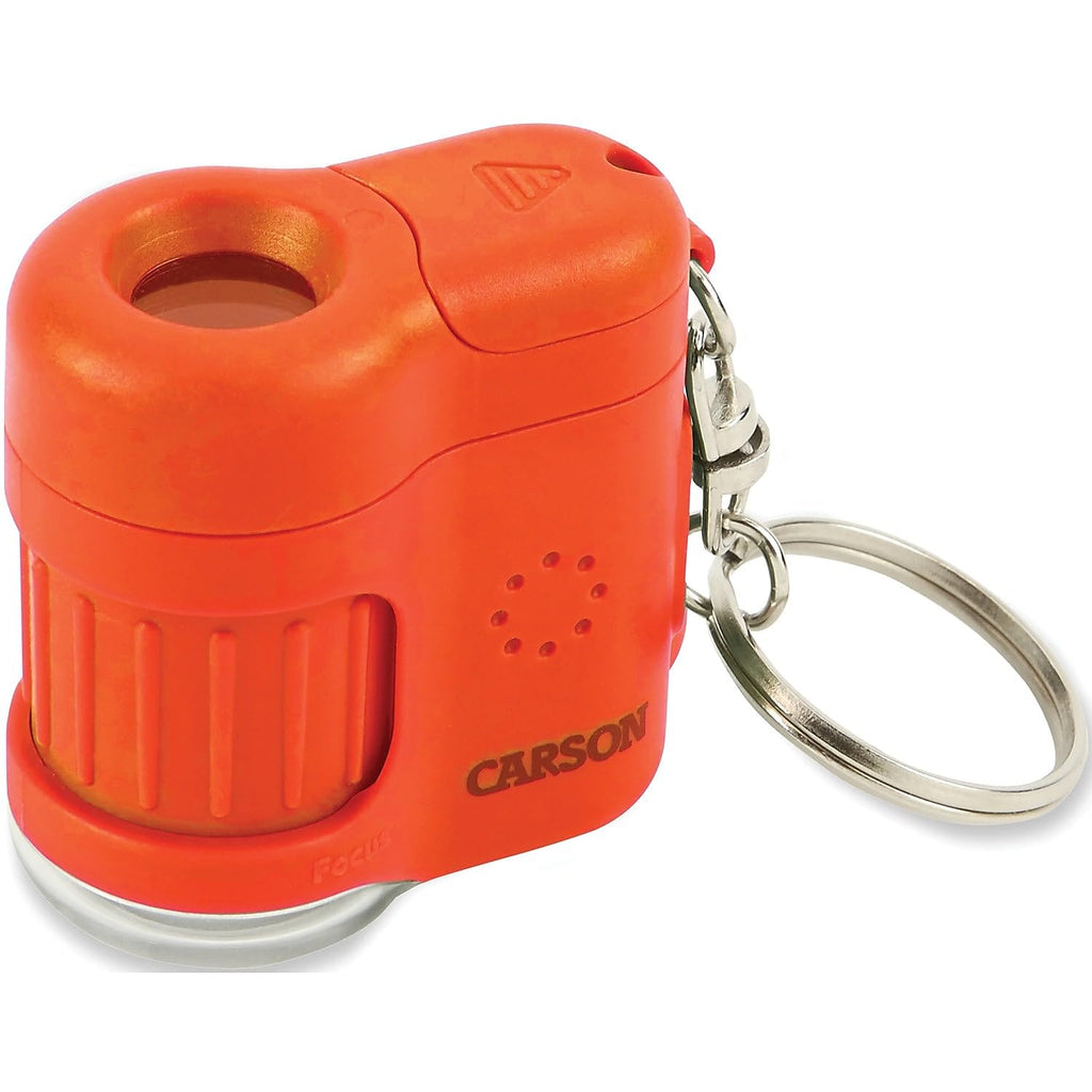 Carson MicroMini 20x Lighted Compact Pocket Microscope, UV and LED Flashlight, Orange (MM-280O)