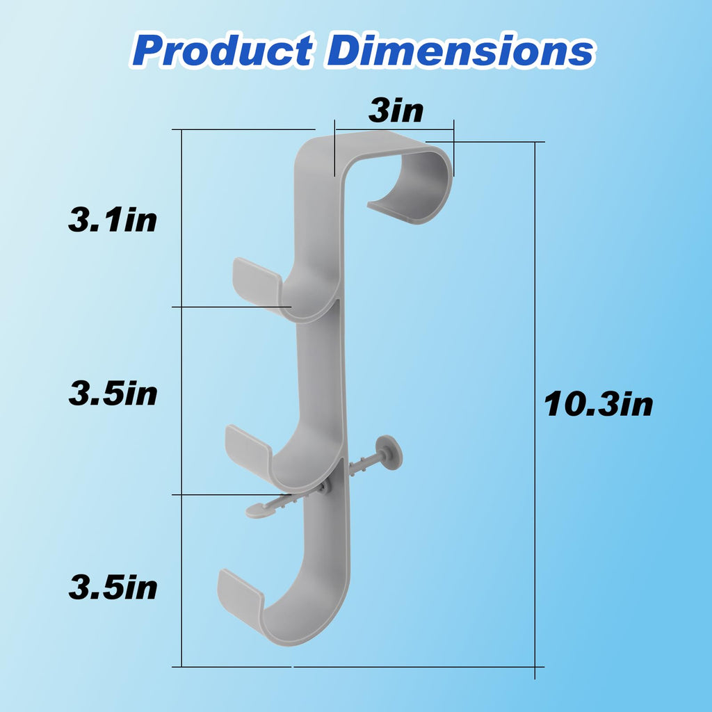 RMBHM Adjustable 3-Hook Pool Pole Hanger – Above Ground Pool Accessories for Skimmer, Brush & Hose – Heavy Duty Pool Hooks for Maintenance (Gray, 2-Pack)