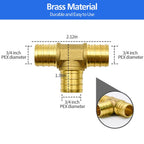 25 Pack 3/4" PEX Fittings, Brass Tee Fittings, for PEX Tubing Pipe