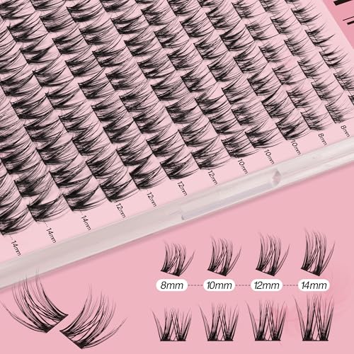 Natural Lash Clusters - 154PCS Cluster Eyelash Extensions, 8-14mm Mixed Individual Lashes, Comfortable Eyelash Clusters with Thin Band, Individual Lash Clusters Easy to Apply (Realistic)