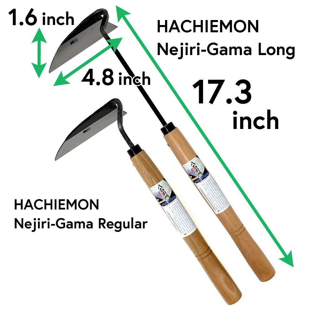 HACHIEMON Japanese Weeding Tool Very Sharp Edge Nejiri-Gama Long Type - Made in Japan