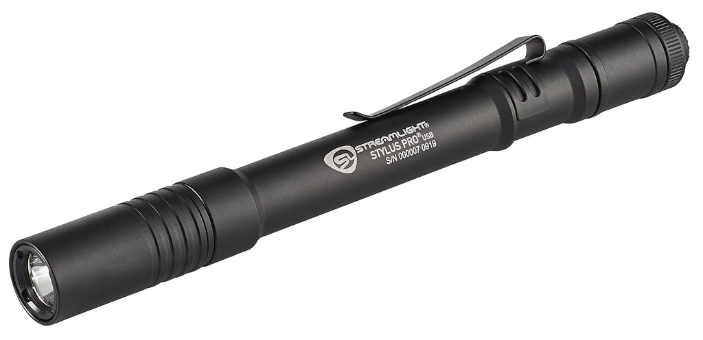 Streamlight 66134 Stylus Pro USB 350-Lumen Rechargeable White LED Pen Light for Inspectors, Law Enforcement, and Everyday Use with USB Cable, and Nylon Holster, Black