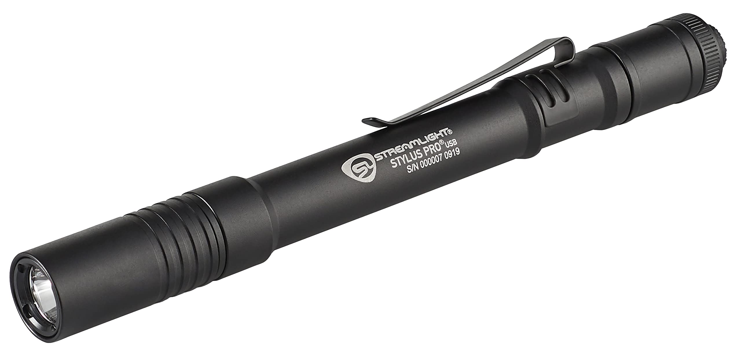 Streamlight 66134 Stylus Pro USB 350-Lumen Rechargeable White LED Pen Light for Inspectors, Law Enforcement, and Everyday Use with USB Cable, and Nylon Holster, Black