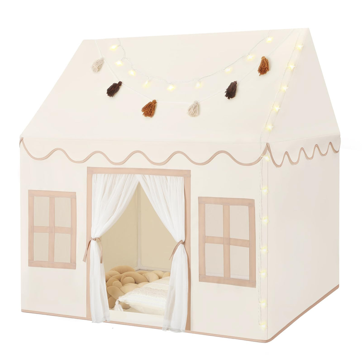 Senodeer Kids Play Tent Indoor: with Mat, Tassel Garland - Girl Tent Indoor Playhouse for Kids Toys for Boy Girl Birthday Gift