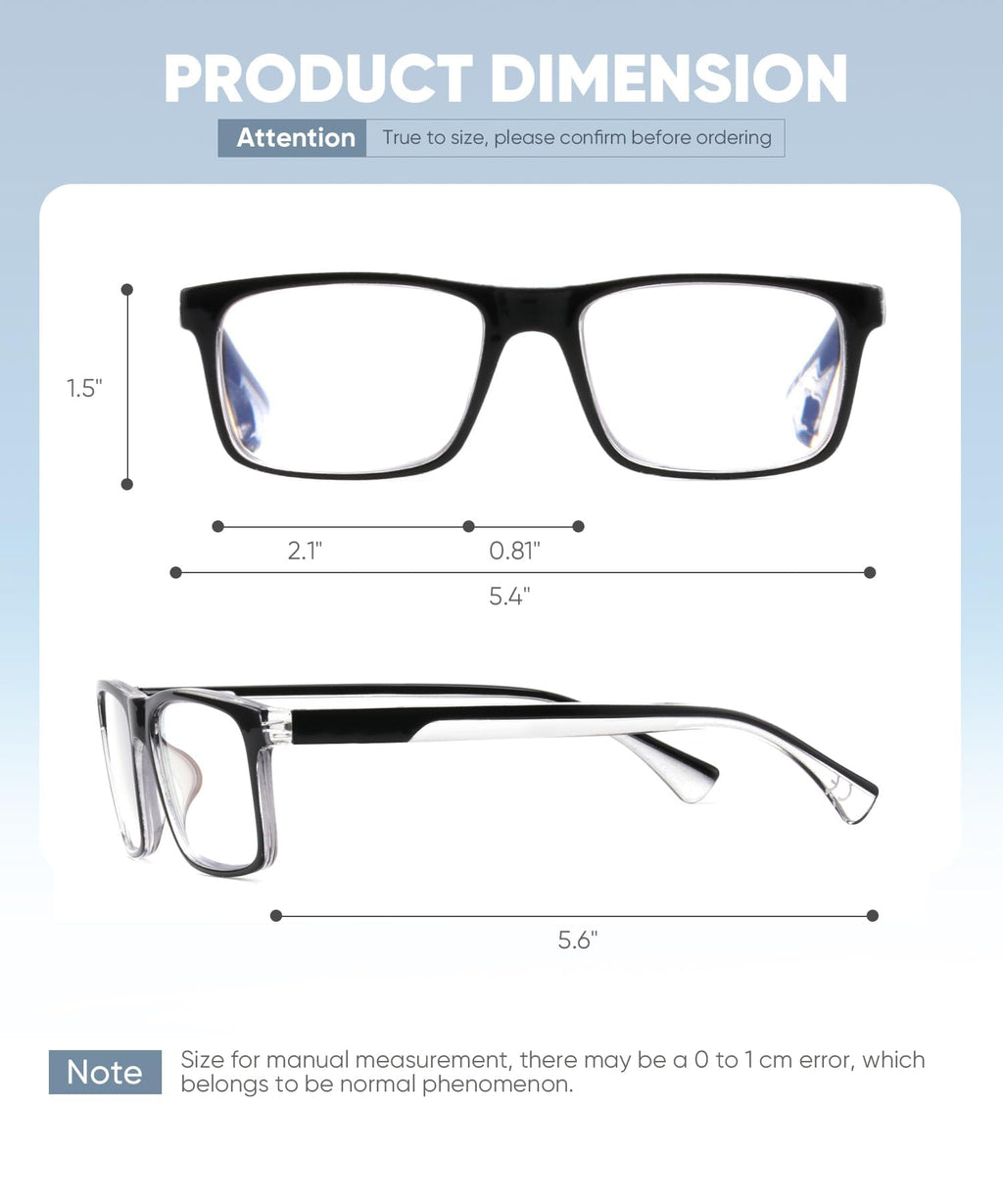 Missfive 2-Pack Mens Light Multifocus Progressive Reading Glasses Blue Light Blocking, Multifocal Spring Hinge No-Line Trifocal Readers Black Eyeglasses(Workspace For Near Range, +2.5)