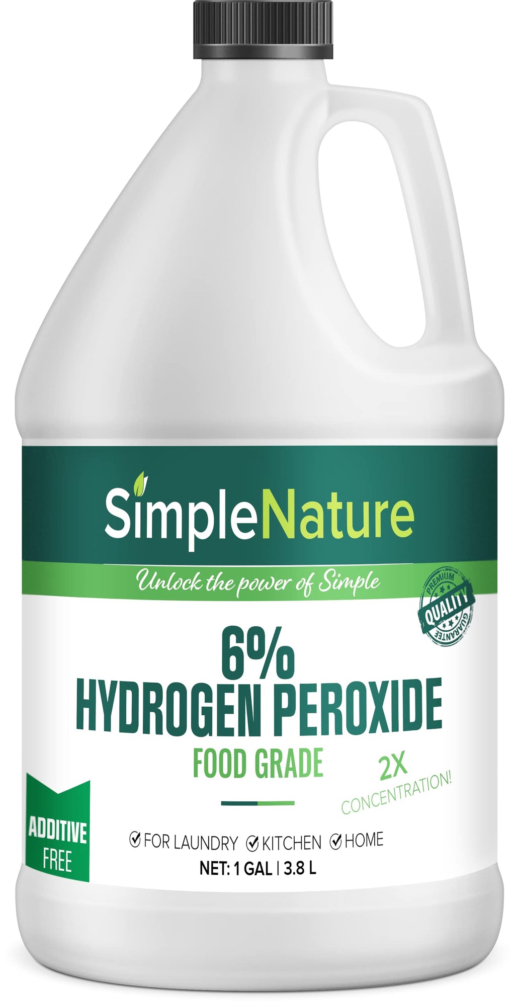 SimpleNature 6% Food Grade Hydrogen Peroxide Solution - 1 Gallon - Natural Multipurpose Cleaner - Made in USA - Ideal for Commercial, Residential, Kitchen, Bath, Laundry, and More