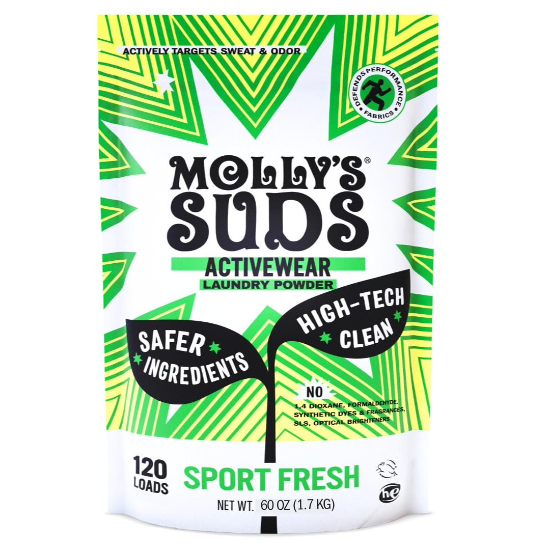 Molly's Suds Active Wear Laundry Detergent | Extra Strength Sport Laundry Powder, Stain Fighting for Performance Fabrics and Sensitive Skin | 120 Loads