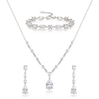 Clear Cubic Zirconia Drop Wedding Jewelry Set for Bride Bridesmaid Silver