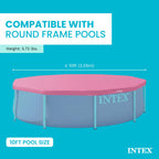INTEX 28034E Pool Cover: For 10ft Round Metal Frame Pools – Includes Rope Tie – Drain Holes – 10in Overhang – Snug Fit
